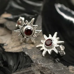 Sonne Ohrstecker Edelstein Granat 925er Silber Ohrschmuck (Paar)