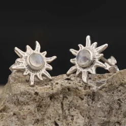 Sonne Ohrstecker Edelstein Mondstein 925er Silber Ohrschmuck (Paar)