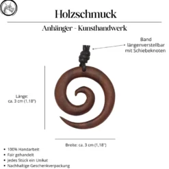 Spirale Halskette Holzschmuck Anhänger Schmuck- Ø 3 cm