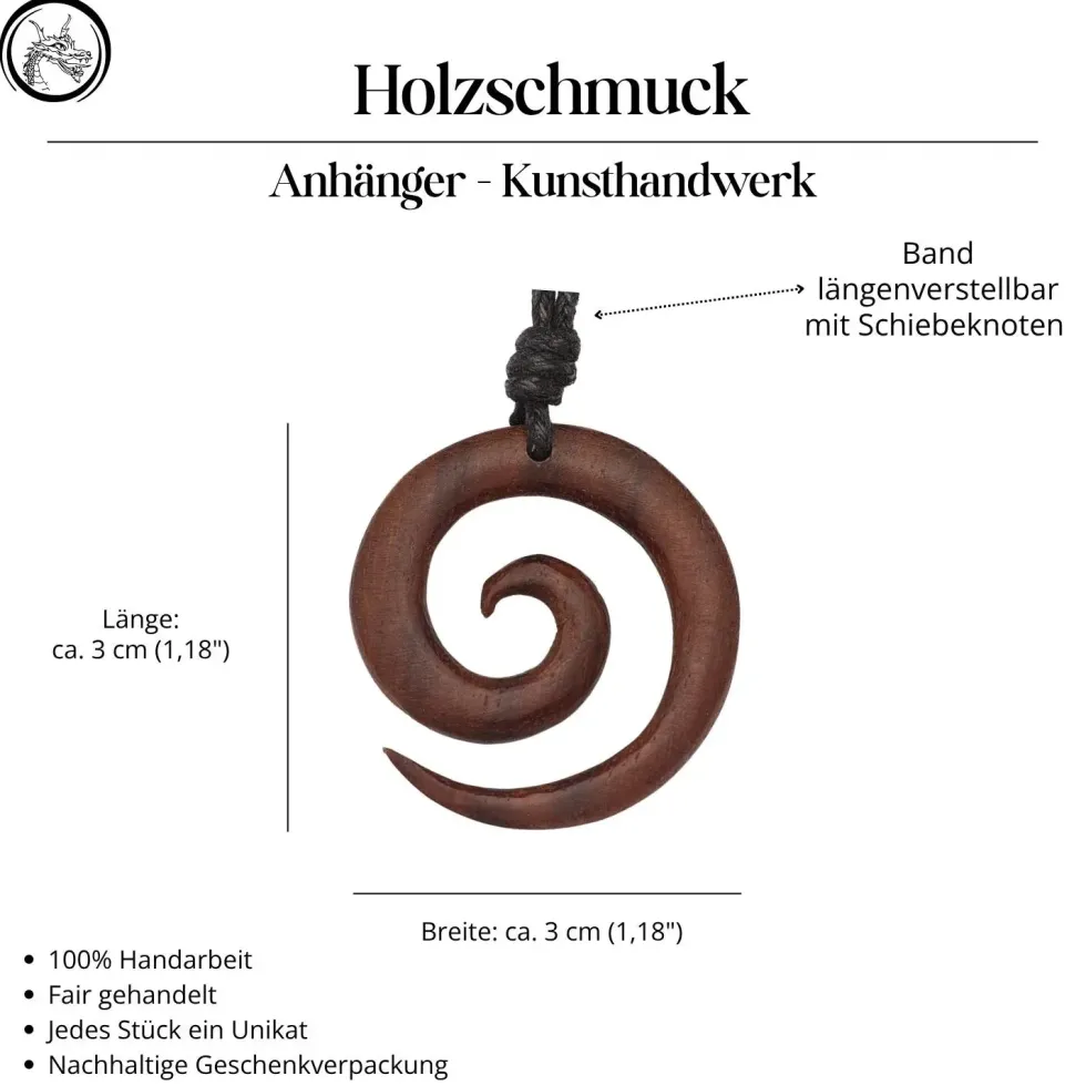 Spirale Halskette Holzschmuck Anhänger Schmuck- Ø 3 cm