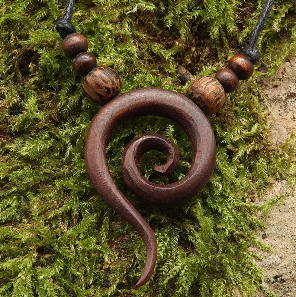 Spirale Holzschmuck Kette Collier geschnitzt
