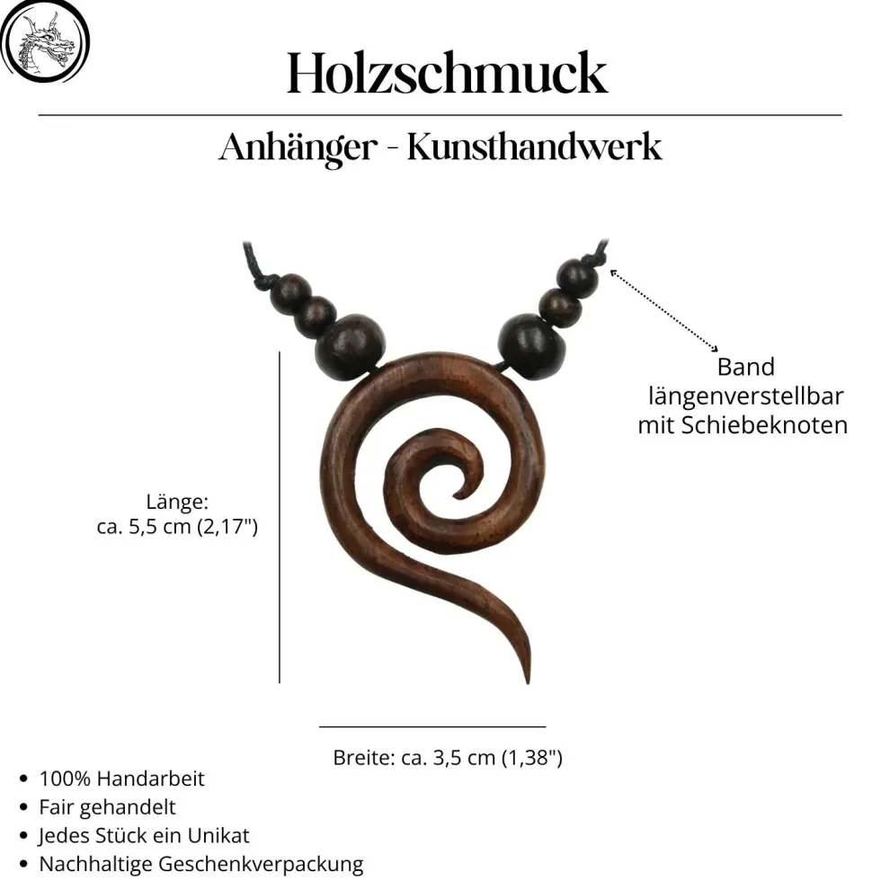 Spirale Holzschmuck Kette Collier geschnitzt