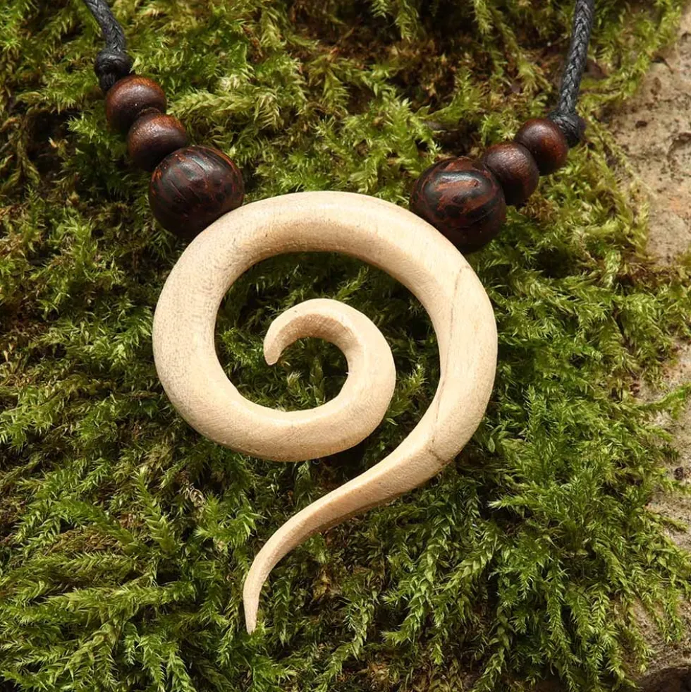 Spiralen Collier weiß Holz Schmuck Anhänger
