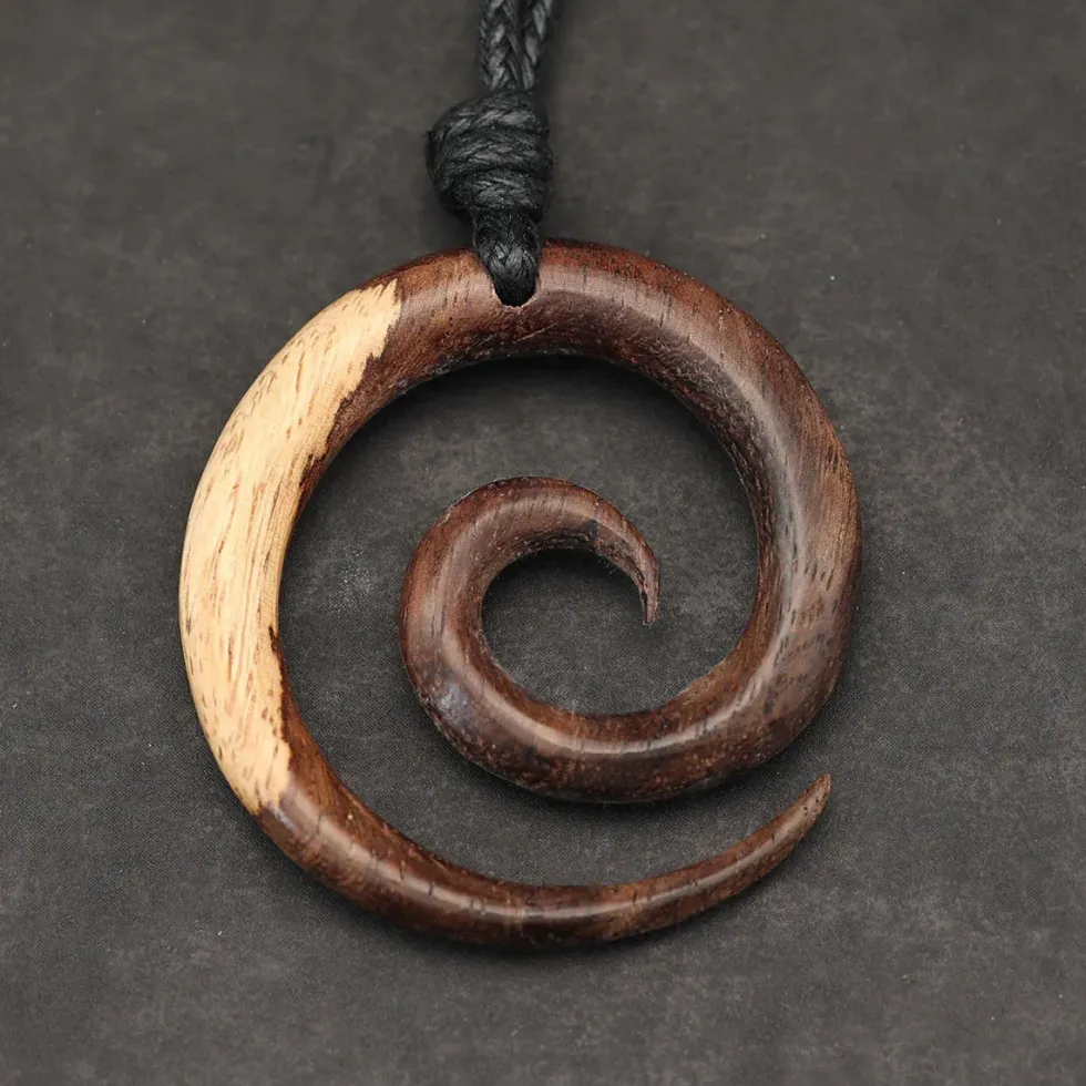 Spiralen Holz Halskette 3,5 cm 2-farbig Kette Schmuck