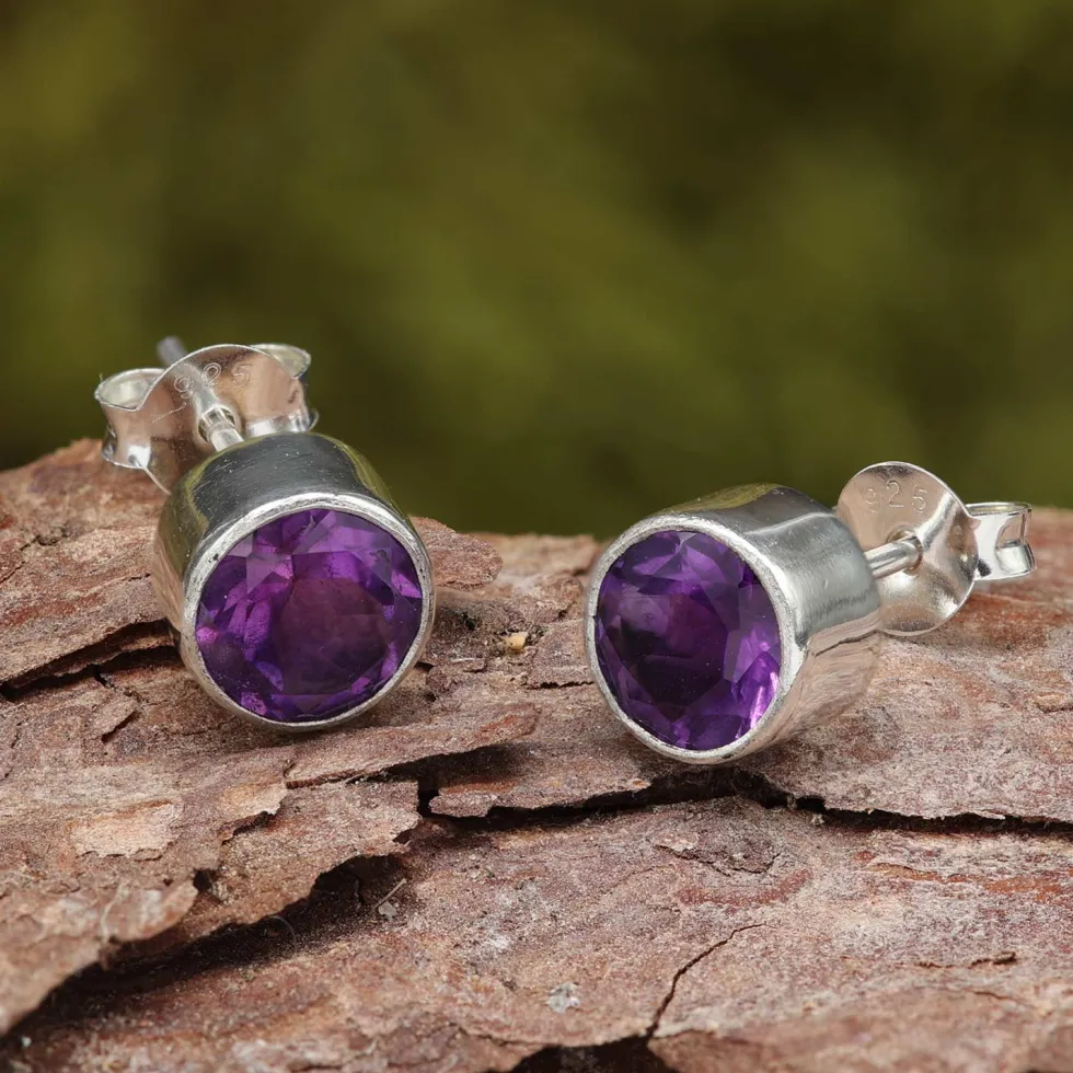 Steinschmuck Amethyst Ohrstecker 925 Silber (Paar)