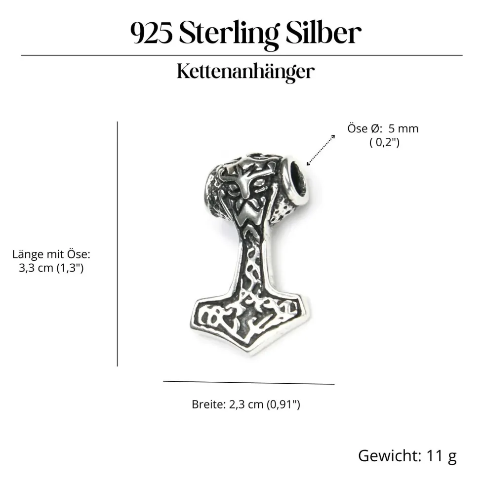 Thor Hammer massiv 925 Silber Schmuck Anhänger