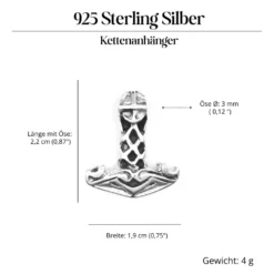 Thors Hammer Anhänger massiv 925 Silber geflochtener Thorshammer