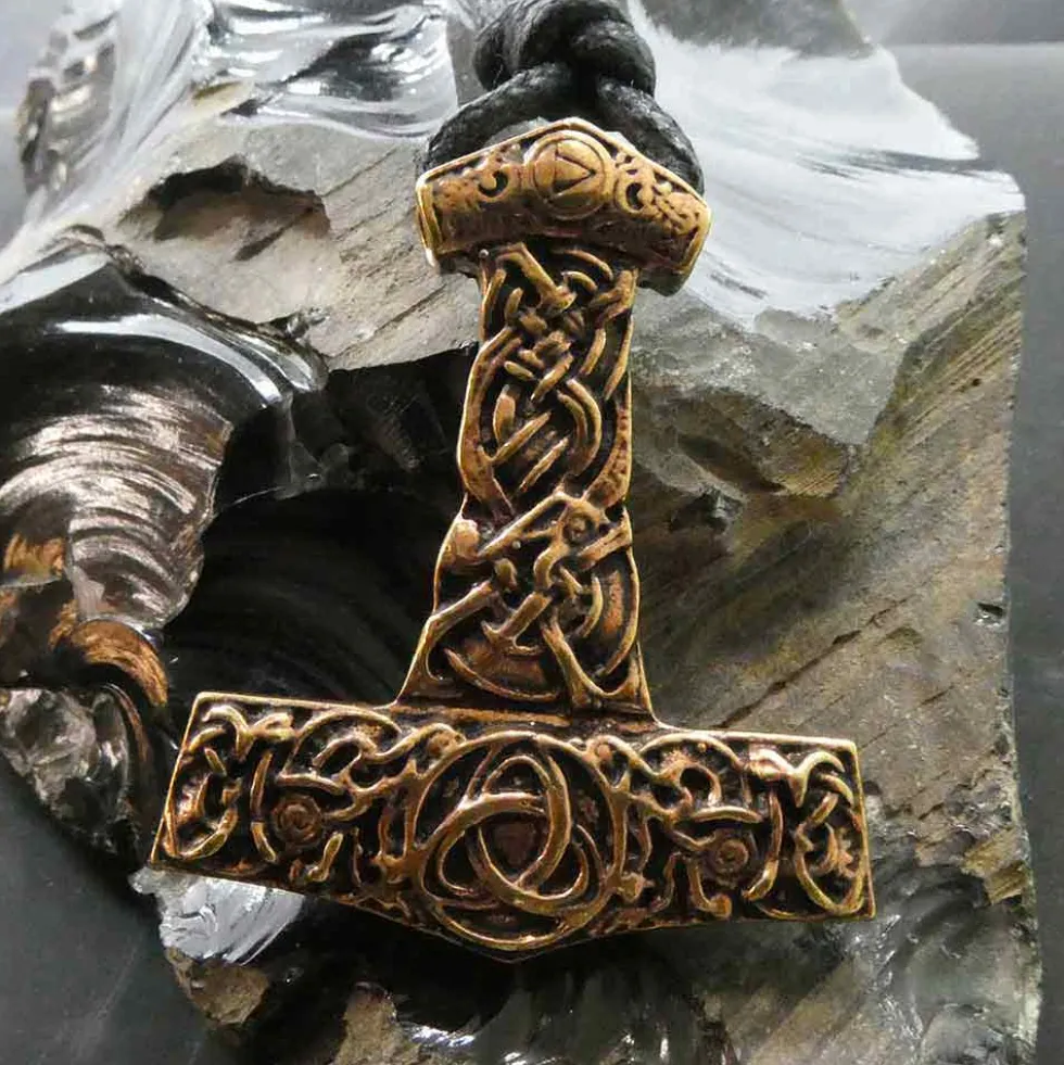Thorshammer Anhänger Schmuck Kette massiv Bronze