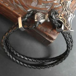 Thorshammer Armband Leder mit Edelstahl Schiebe Verschluss