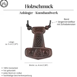 Thorshammer Kette Holz Anhänger Tri Wikingerschmuck