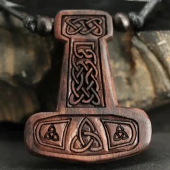 Thorshammer Kette Holz Anhänger Tri Wikingerschmuck