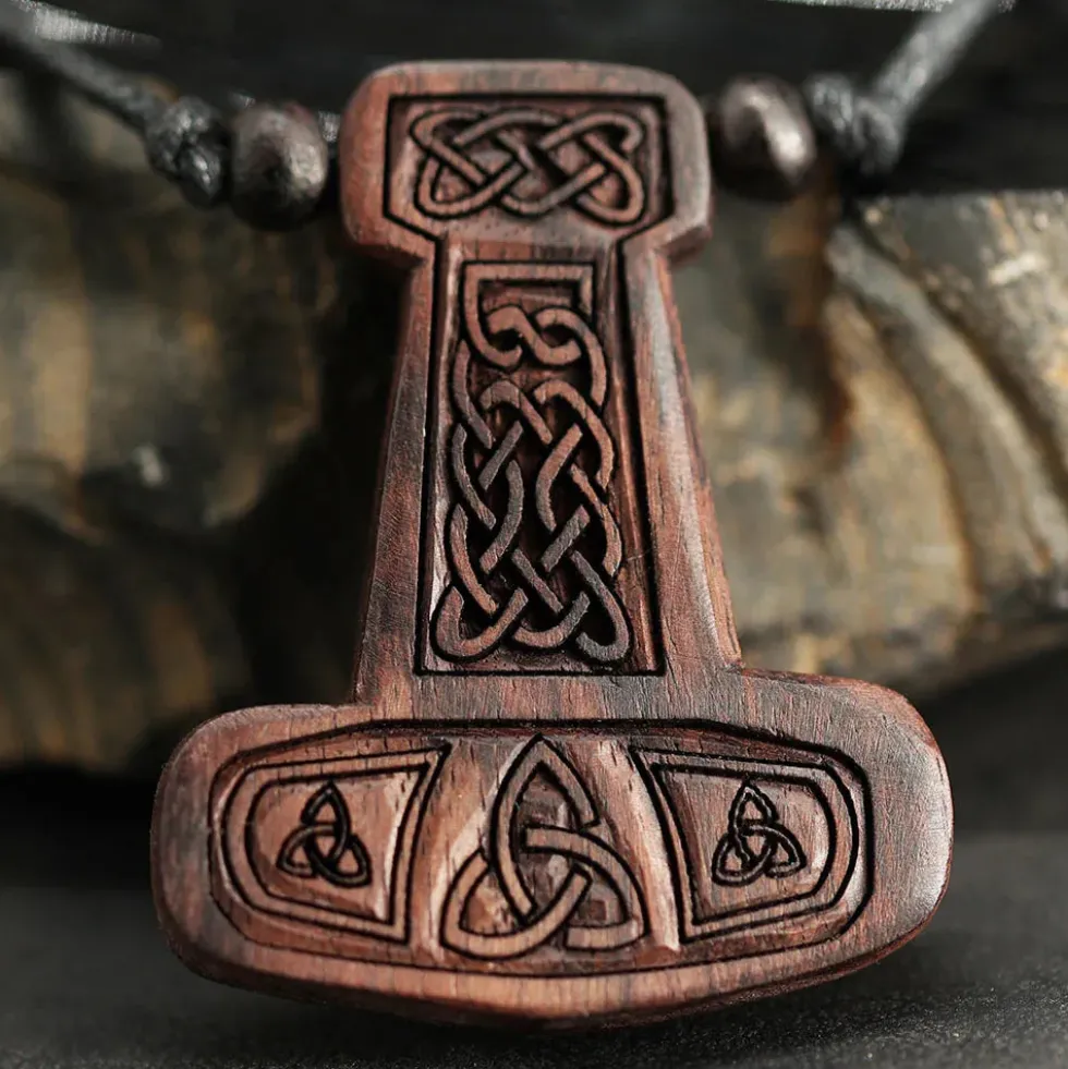 Thorshammer Kette Holz Anhänger Tri Wikingerschmuck