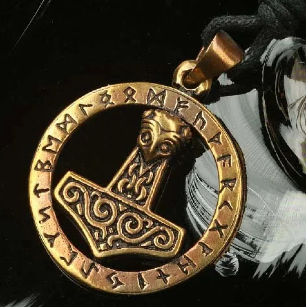 Thors Hammer mit Runen Bronze Schmuck Anhänger