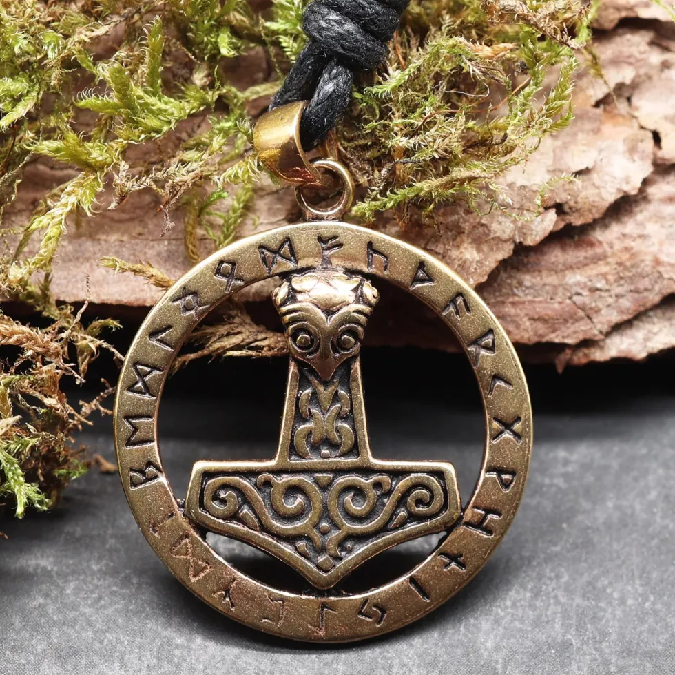 Thors Hammer mit Runen Bronze Schmuck Anhänger