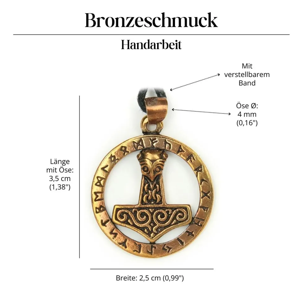 Thors Hammer mit Runen Bronze Schmuck Anhänger