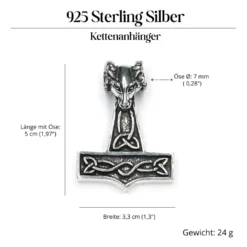 Thors Hammer mit Widderkopf Schmuck Anhänger 925 Silber