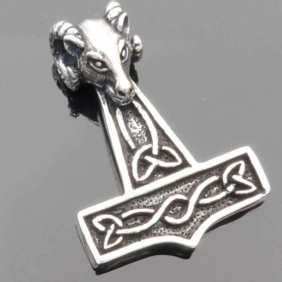 Thors Hammer mit Widderkopf Schmuck Anhänger 925 Silber