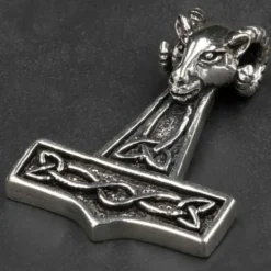 Thors Hammer mit Widderkopf Schmuck Anhänger 925 Silber