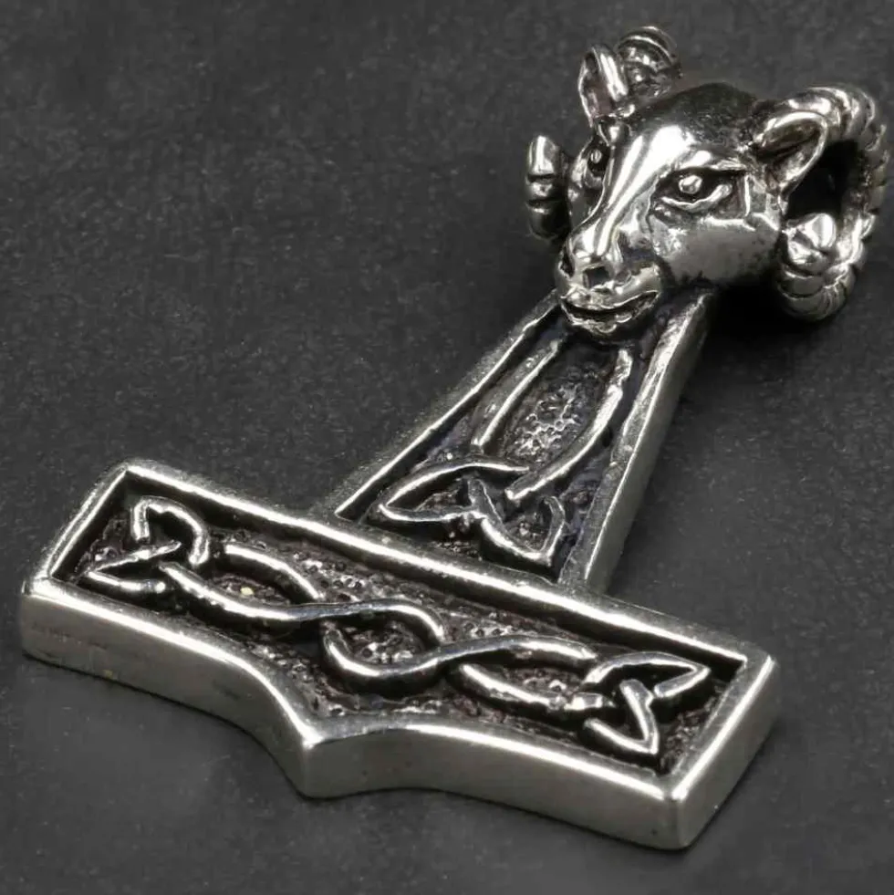 Thors Hammer mit Widderkopf Schmuck Anhänger 925 Silber