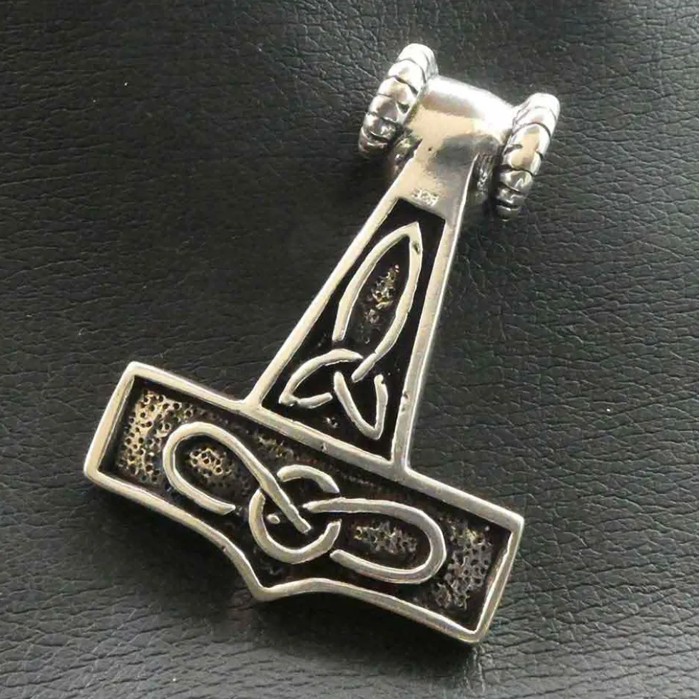 Thors Hammer mit Widderkopf Schmuck Anhänger 925 Silber