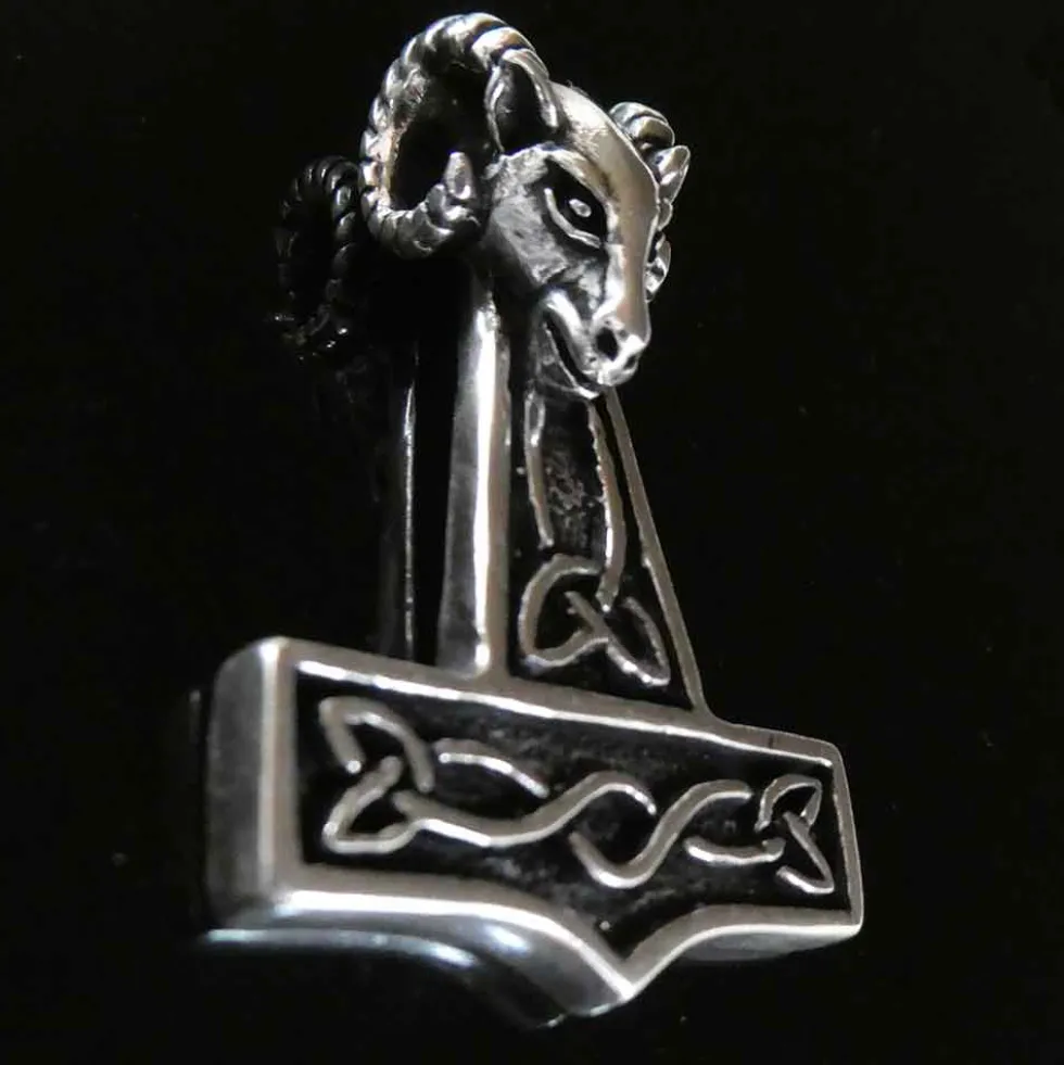 Thors Hammer mit Widderkopf Schmuck Anhänger 925 Silber