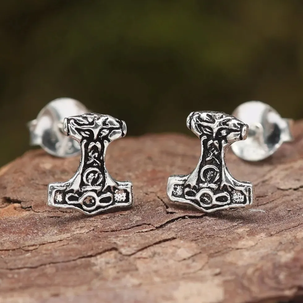 Thorshammer Ohrstecker 925 Silber 8mm Ohrschmuck