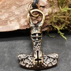 Thors Hammer Schmuck Bronze Wikinger Anhänger mit Kreuz