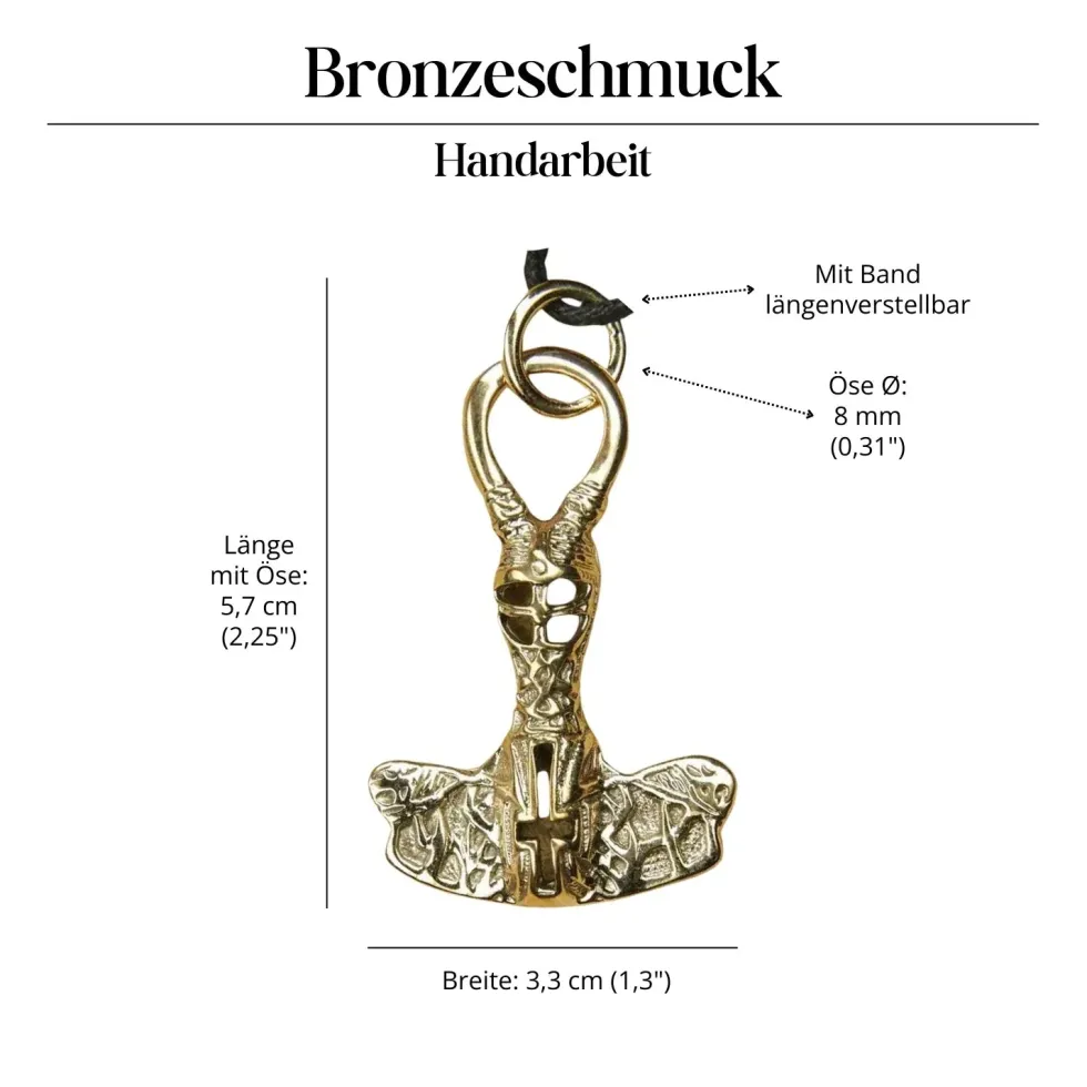 Thors Hammer Schmuck Bronze Wikinger Anhänger mit Kreuz