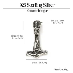 Thors Hammer Schmuck Kettenanhänger 925 Silber schlicht
