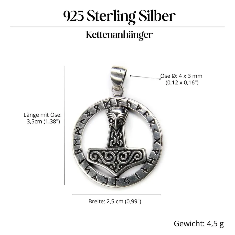 Thors Hammer Schmuck Runen 925 Silber Anhänger