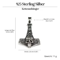 Thors Hammer Totenkopf Schmuck Anhänger aus Silber 925