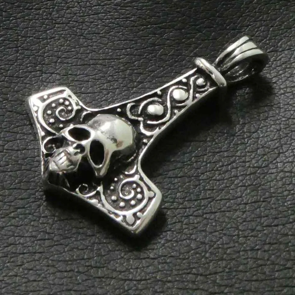 Thors Hammer Totenkopf Schmuck Anhänger aus Silber 925