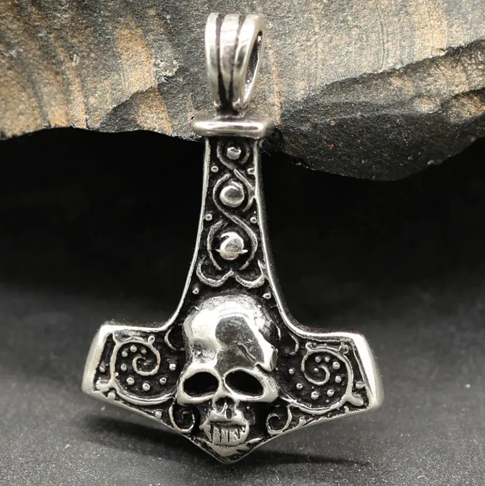 Thors Hammer Totenkopf Schmuck Anhänger aus Silber 925