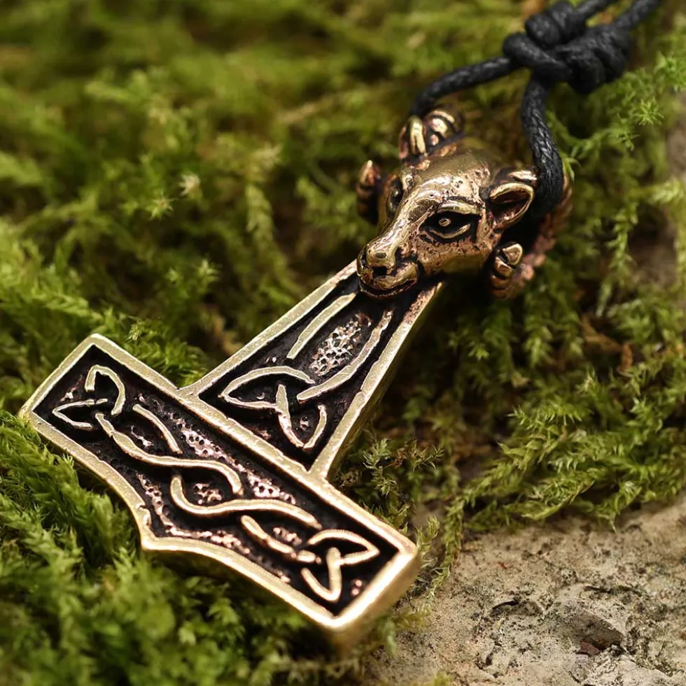 Thors Hammer Widderkopf Bronze Anhänger Schmuck