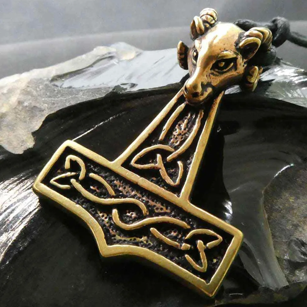 Thors Hammer Widderkopf Bronze Anhänger Schmuck