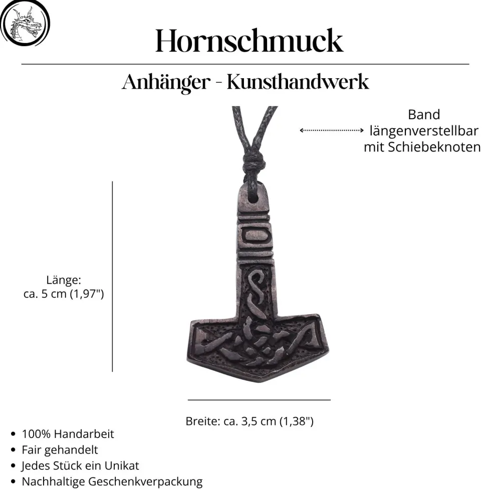 Thors Hammer Wikinger Anhänger Kette Hornschmuck Handarbeit