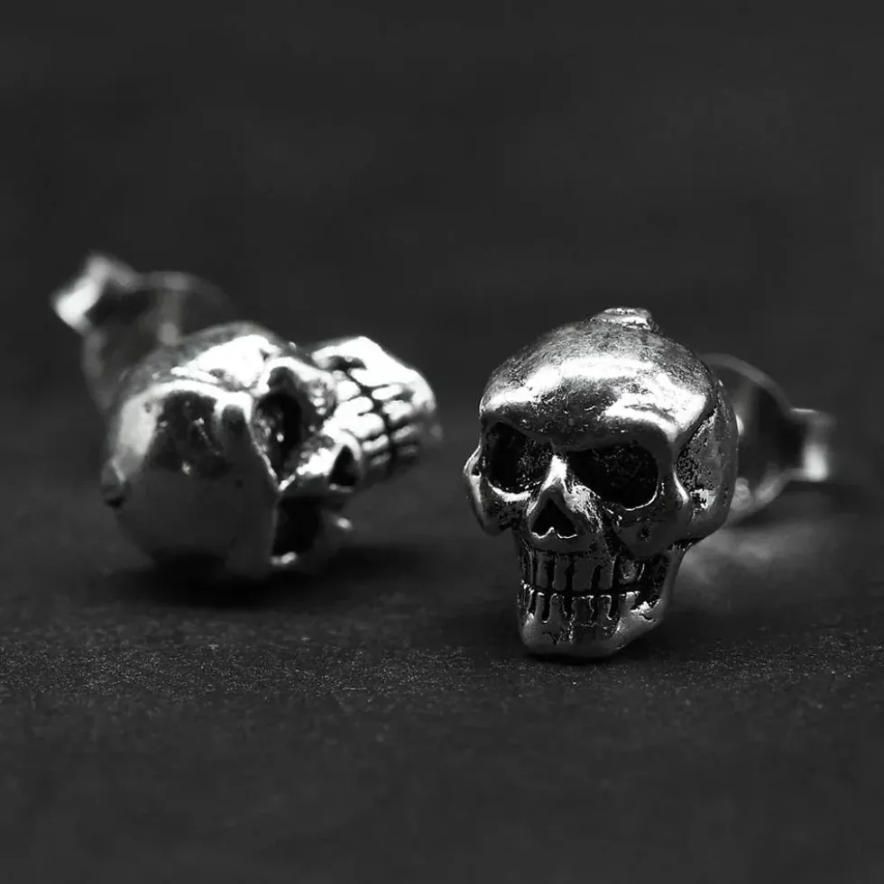 Totenkopf breit Ohrstecker Sterlingsilber Ohrschmuck