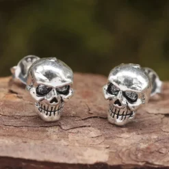 Totenkopf breit Ohrstecker Sterlingsilber Ohrschmuck