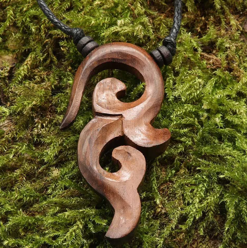 Tribal Holz Schmuck Anhänger beidseitig