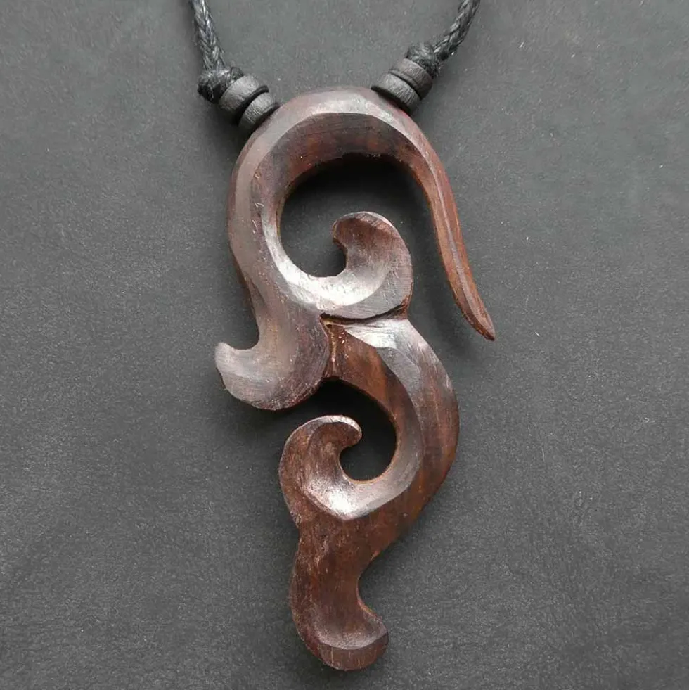 Tribal Holz Schmuck Anhänger beidseitig