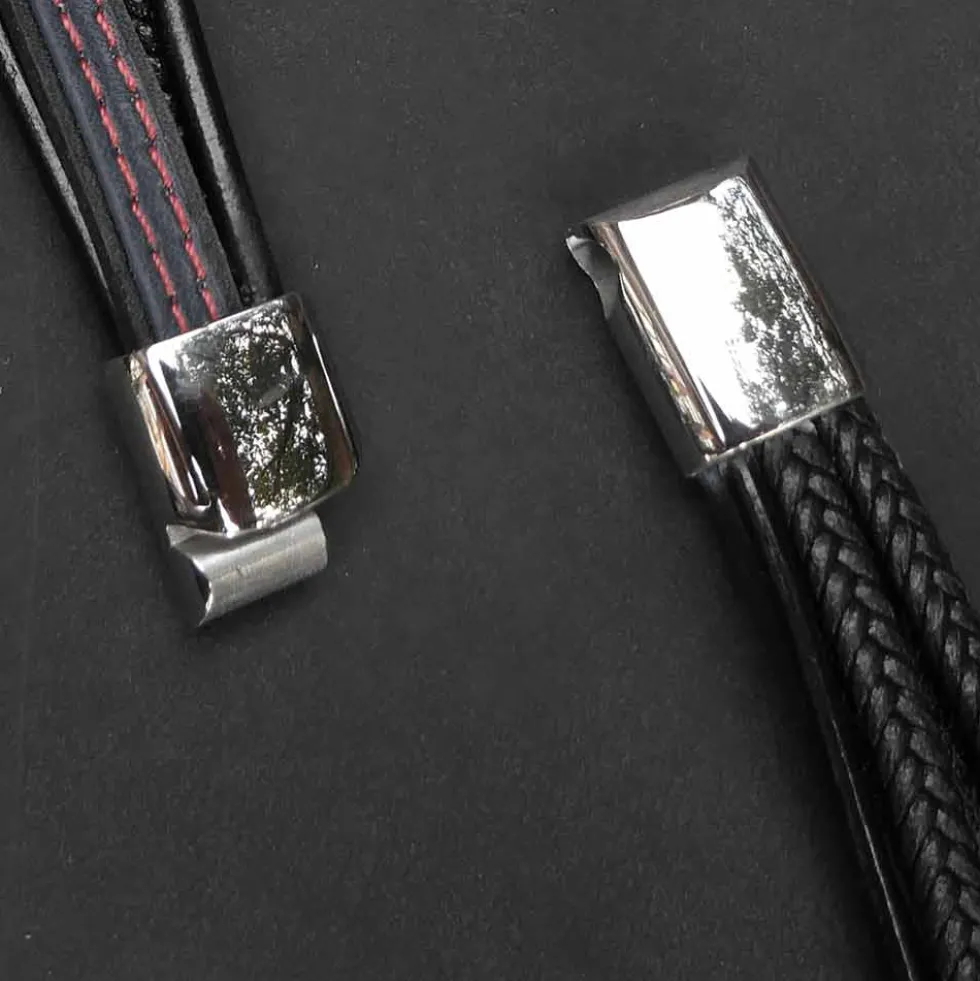 Triskel Armband Leder mit Edelstahl Klick Verschluss Damen Herren