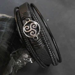 Triskel Armband Leder mit Edelstahl Klick Verschluss Damen Herren