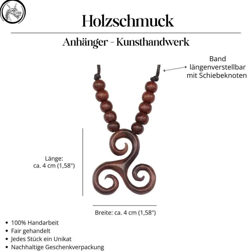 Triskele Schmuck Holz mit Kokos Perlen