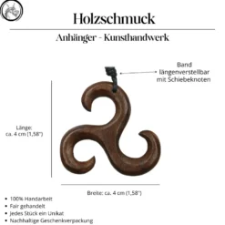 Triskel 2-farbiger Holzanhänger keltischer Schmuck Triskel Kettenanhänger
