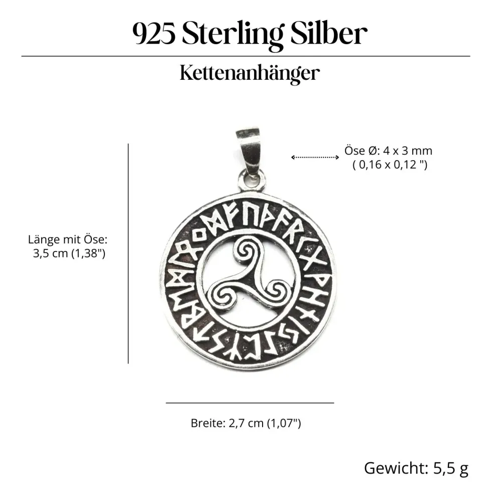 Triskel im Runen Ring 925 Silber Anhänger Triskelion