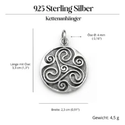 Triskelion Shild Schmuck Anhänger aus Silber Triskel Kettenanhänger 925 Silber