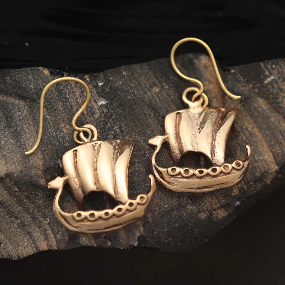 Wikinger Drachenboot Ohrringe Bronze Einhänger Schmuck