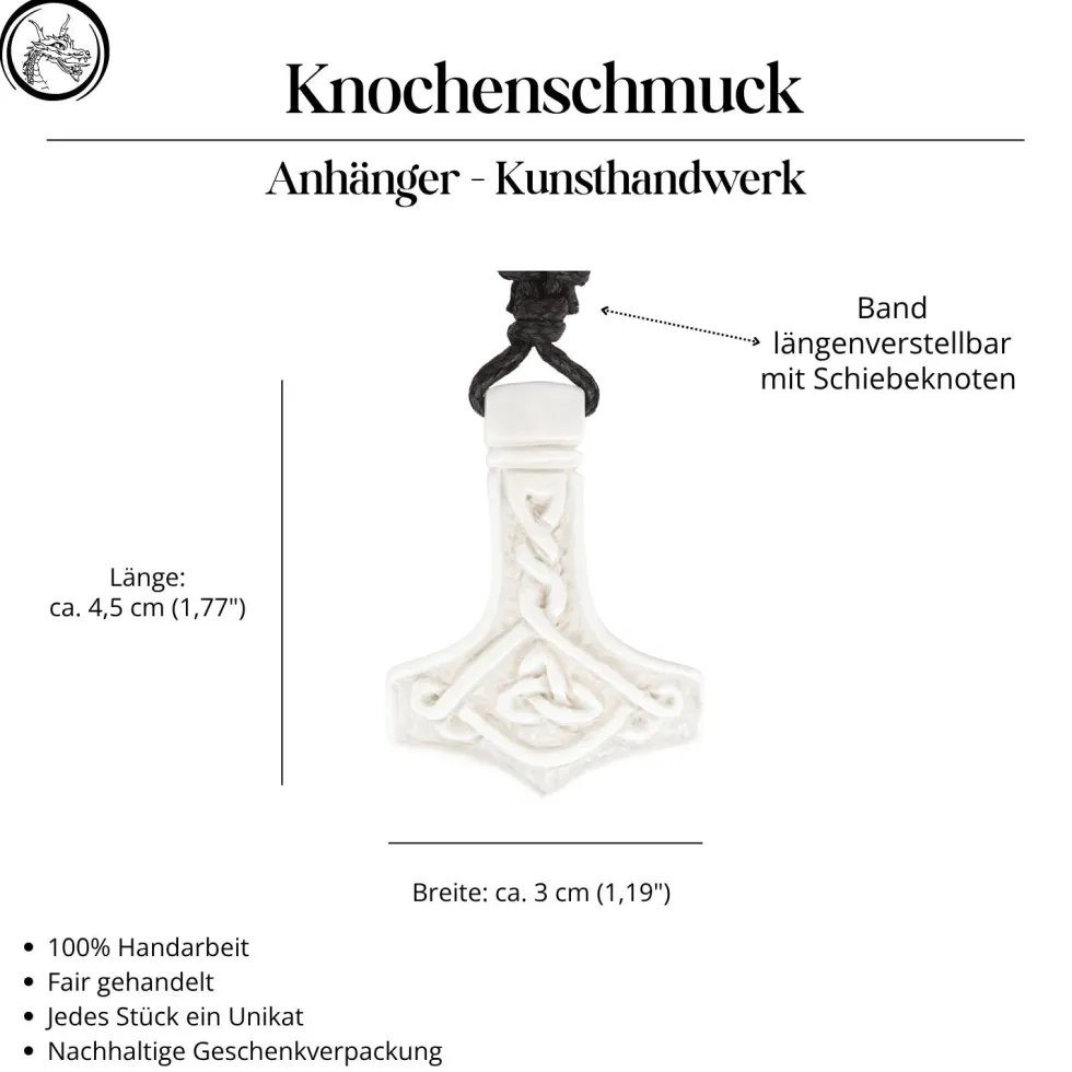Wikinger Schmuck Mjölnir Knochen Schmuck Anhänger Halskette