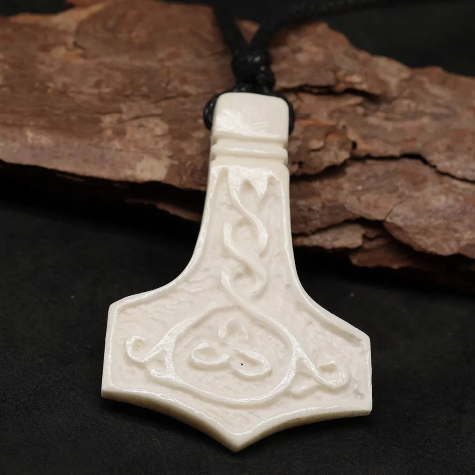 Wikinger Schmuck Mjölnir Knochen Schmuck Anhänger Halskette