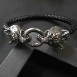 Wölfe Armband Leder mit Edelstahl Klick Verschluss